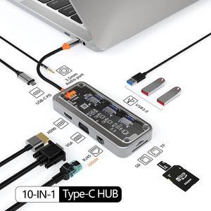 Perspective Version 10-in-1 USB C Laptop Docking Station Dual Monitor,10 in 1 Docking Station with 4K HDMI,VGA,3 USB 3.0,100W PD,1000M Ethernet,TF/SD and 3.5mm audio port USB C Hub for Laptop