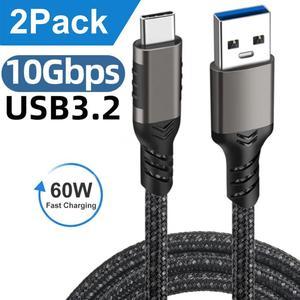 2-Pack USB A to USB C Cable 10FT, USB 3.1/3.2 10Gbps Data Transfer and 60W 3A Fast Charging Long Cable for Android Auto Samsung Galaxy S22 S21 iPad Pro External SSD and Other USB to Type C Device