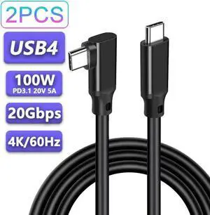 USB C to USB C Cable 10FT/2Pack,Right Angle Type-C/USB C 3.2 Gen 2 20Gbps Cablee 4K@60Hz UHD Video Monitor Cable 100W PD Fast Charging Cable.for Oculus Quest, MacBook Pro,AR,Switch,Phone 15,Laptops