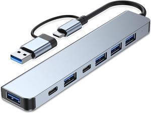 AUBEAMTO Aluminum 7 in 1 USB-A/USB-C Hub with USB 3.0, 4*USB 2.0,2*USB-C Ports for MacBook Pro Air and More Devices