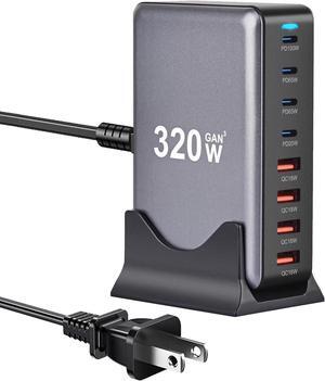 AUBEAMTO 320W USB C Fast Charger Block, 8 Port USB Charging Station, GaN  Pro 100W PD PPS Port Fast Charging Station Hub, Laptop Wall Charger Compatible with MacBook/iPhone 16/iPad/Galaxy S23/22 etc