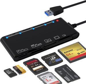 7 in 1 USB3.0 Multi-Card Reader, SD/TF/CF/Micro SD/XD/MS Fast 5Gbps Memory Card Reader/Writer/Hub for SD SDXC SDHC CF CFI TF Micro SD Micro SDXC Micro SDHC MS MMC UHS-I Cards,for Windows/Linux/Mac OS