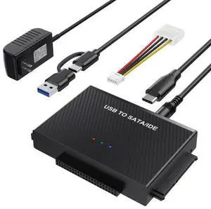 AUBEAMTO USB3.0 to SATA IDE Adapter Hard Drive Reader , IDE SATA to USB + Type C External Hard Drive Adapter Data Recovery Converter Kit for Universal 2.5 3.5 HDD SSD Hard Drive Disk