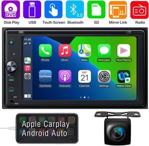 Double Din Car Stereo with CD/DVD Player - 7 Inch HD Touchscreen Car Stereo  Support CarPlay & Android Auto, SWC, Bluetooth, Mirror Link, Backup