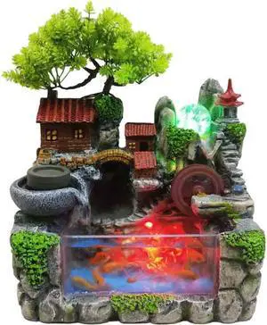 LED Rockery Fountain Waterfall Fengshui Desktop Atomizing Humidifier Indoor Desk