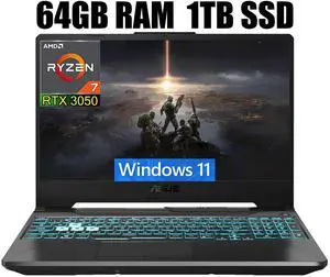 ASUS TUF A15 Gaming Laptop, 15.6" Full HD 144Hz Display, AMD Ryzen 7 7435HS 8 cores Processor, NVIDIA GeForce RTX 3050 4GB GDDR6, RGB Backlit KB, Wi-Fi 6, 64GB DDR5  1TB PCIe SSD, Windows 11
