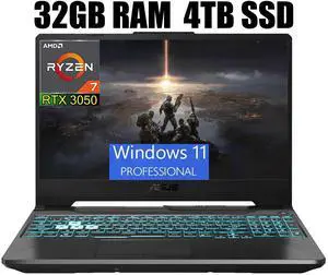 ASUS TUF A15 Gaming Laptop, 15.6" Full HD 144Hz Display, AMD Ryzen 7 7435HS 8 cores Processor, NVIDIA GeForce RTX 3050 4GB GDDR6, RGB Backlit KB, Wi-Fi 6, 32GB DDR5  4TB  PCIe SSD, Windows 11 Pro