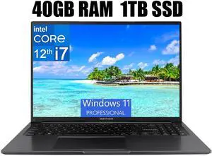 ASUS Vivobook 16 Laptop, 16" WUXGA (1920 X 1200) Display, Intel Core i7-1255U 10 Cores Processor, Intel Iris Xe Graphics, Webcam, HDMI, Wi-Fi, 40GB DDR4  1TB PCIe SSD, Windows 11 Pro