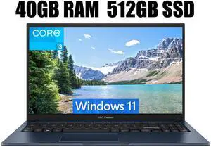 ASUS Vivobook 15 Laptop, 15.6" FHD (1920 x 1080) Display, Intel Core i3-1215U 6 cores Processor, Intel UHD Graphics, Wi-Fi 5, Bluetooth, 40GB DDR4  512GB PCIe SSD, Windows 11