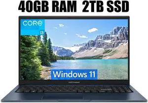 ASUS Vivobook 15 Laptop, 15.6" FHD (1920 x 1080) Display, Intel Core i3-1215U 6 cores Processor, Intel UHD Graphics, Wi-Fi 5, Bluetooth, 40GB DDR4  2TB PCIe SSD, Windows 11