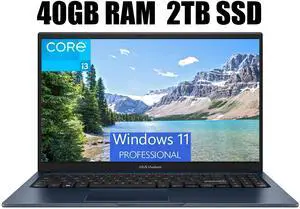 ASUS Vivobook 15 Laptop, 15.6" FHD (1920 x 1080) Display, Intel Core i3-1215U 6 cores Processor, Intel UHD Graphics, Wi-Fi 5, Bluetooth, 40GB DDR4  2TB PCIe SSD, Windows 11 Pro
