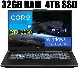 ASUS TUF F17 Gaming Laptop, 17.3" 144Hz FHD Display, Intel Core i5-11400H 6 Cores Processor, GeForce RTX 3050 4GB GDDR6 Graphics, Wi-Fi 6, 32GB DDR4  4TB PCIe SSD, Windows 11 Pro