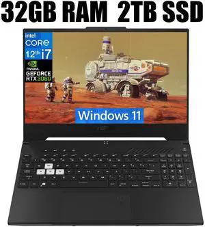 ASUS TUF Dash 15 Gaming Laptop, 15.6" 144Hz FHD Display, Intel Core i7-12650H 10 cores Processor, NVIDIA GeForce RTX 3060 6GB GDDR6, Thunderbolt 4, 32GB DDR5  2TB PCIe SSD, Windows 11