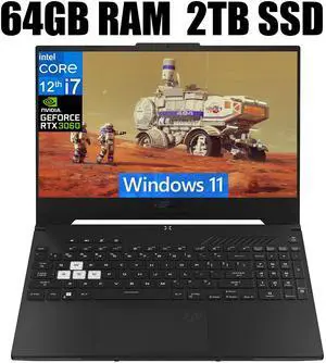 ASUS TUF Dash 15 Gaming Laptop, 15.6" 144Hz FHD Display, Intel Core i7-12650H 10 cores Processor, NVIDIA GeForce RTX 3060 6GB GDDR6, Thunderbolt 4, 64GB DDR5  2TB PCIe SSD, Windows 11