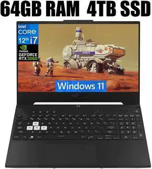 ASUS TUF Dash 15 Gaming Laptop, 15.6" 144Hz FHD Display, Intel Core i7-12650H 10 cores Processor, NVIDIA GeForce RTX 3060 6GB GDDR6, Thunderbolt 4, 64GB DDR5  4TB PCIe SSD, Windows 11
