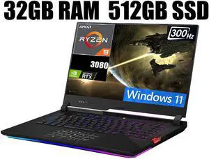 ASUS ROG Strix 15 Gaming Laptop, 15.6" 300Hz FHD Display, AMD Ryzen 9 5900HX 8 cores Processor, NVIDIA GeForce RTX 3080 8GB GDDR6, RGB Keyboard, 32GB DDR4  512GB PCIe SSD, Windows 11