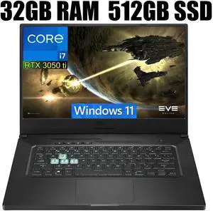 ASUS TUF Dash 15 Ultra Slim Gaming Laptop, 15.6" 144Hz FHD, Intel Core i7-11370H 4 cores, NVIDIA GeForce RTX 3050 Ti 4GB GDDR6, Wi-Fi 6, Thunderbolt 4, 32GB DDR5  512GB PCIe SSD, Windows 11