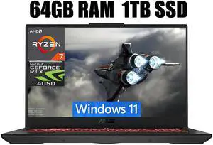 ASUS TUF Gaming A17 Gaming Laptop, 17.3" FHD 144Hz Display, AMD Ryzen 7 7735HS 8 cores processor, NVIDIA GeForce RTX 4050 6 GB GDDR6, Wi-Fi 6, 64GB DDR5  1TB PCIe SSD, Windows 11