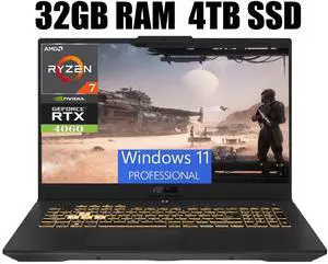 ASUS TUF Gaming A17 Gaming Laptop, 17.3" FHD 144Hz Display, AMD Ryzen 7 7735HS 8 Cores processor, NVIDIA GeForce RTX 4060 8GB GDDR6, Wi-Fi 6 Bluetooth 5.2, 32GB DDR5 4TB PCIe SSD, Windows 11 Pro ASUS TUF Gaming A17 Gaming Laptop, 17.3" FHD 144Hz Display, AMD Ryzen 7 7735HS 8 Cores processor, NVIDIA GeForce RTX 4060 8GB GDDR6, Wi-Fi 6 Bluetooth 5.2, 32GB DDR5 4TB PCIe SSD, Windows 11 Pro