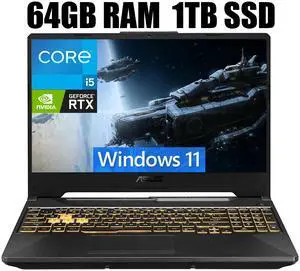 ASUS TUF Gaming F15 Gaming Laptop, 15.6" Full HD (1920 x 1080) 144Hz, Intel Core i5-11400H 6 cores Processor, NVIDIA GeForce RTX 2050 4GB, Thunderbolt 4, 64GB DDR4  1TB PCIe SSD, Windows 11