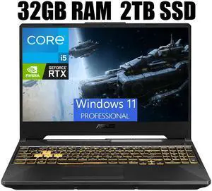 ASUS TUF Gaming F15 Gaming Laptop, 15.6" Full HD (1920 x 1080) 144Hz, Intel Core i5-11400H 6 cores Processor, NVIDIA GeForce RTX 2050 4GB, Thunderbolt 4, 32GB DDR4  2TB PCIe SSD, Windows 11 Pro