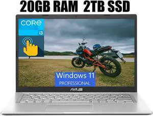 ASUS Vivobook 14 Laptop, 14" HD Touchscreen, 11th Gen Intel Core i3-1115G4 2 cores Processor, Intel UHD Graphics, HDMI, Webcam, 20GB DDR4  2TB PCIe SSD, Windows 11 Pro