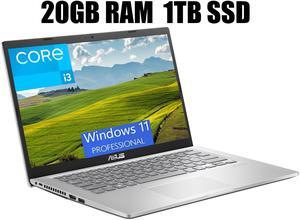 ASUS Vivobook 14 Laptop, 14" HD Display, 11th Gen Intel Core i3-1115G4 2 cores Processor, Intel UHD Graphics, WiFi 5 - Wireless-AC + Bluetooth, 20GB DDR4  1TB PCIe SSD, Windows 11 Pro