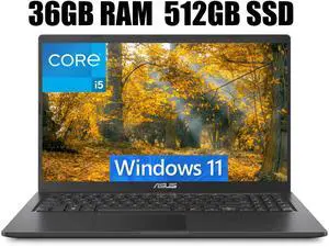 ASUS Vivobook 15 Laptop, 15.6" FHD (1920 x 1080) Display, Intel Core i5-1135G7 4 Cores Processor, Intel Iris Xe Graphics, Wi-Fi + Bluetooth, 36GB DDR4  512GB PCIe SSD, Windows 11