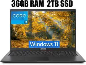 ASUS Vivobook 15 Laptop, 15.6" FHD (1920 x 1080) Display, Intel Core i5-1135G7 4 Cores Processor, Intel Iris Xe Graphics, Wi-Fi + Bluetooth, 36GB DDR4  2TB PCIe SSD, Windows 11
