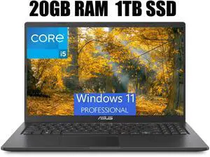 ASUS Vivobook 15 Laptop, 15.6" FHD (1920 x 1080) Display, Intel Core i5-1135G7 4 Cores Processor, Intel Iris Xe Graphics, Wi-Fi + Bluetooth, 20GB DDR4  1TB PCIe SSD, Windows 11 Pro