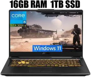 ASUS TUF 17 Gaming Laptop, 17.3" Full HD (1920 x 1080) 144Hz Display, Intel Core i5-11260H 6 Cores Processor, NVIDIA GeForce RTX 3050 Ti 4GB GDDR6, WiFi 6, 16GB DDR4  1TB PCIe SSD, Windows 11