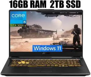ASUS TUF 17 Gaming Laptop, 17.3" Full HD (1920 x 1080) 144Hz Display, Intel Core i5-11260H 6 Cores Processor, NVIDIA GeForce RTX 3050 Ti 4GB GDDR6, WiFi 6, 16GB DDR4  2TB PCIe SSD, Windows 11