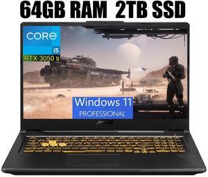 ASUS TUF 17 Gaming Laptop, 17.3" Full HD (1920 x 1080) 144Hz Display, Intel Core i5-11260H 6 Cores Processor, NVIDIA GeForce RTX 3050 Ti 4GB GDDR6, WiFi 6, 64GB DDR4  2TB PCIe SSD, Windows 11 Pro