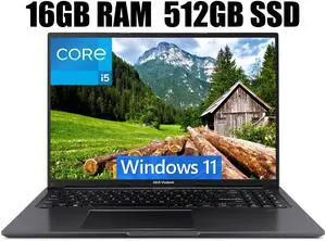 ASUS Vivobook 16 Laptop, 16" WUXGA (1920 x 1200) 16:10 Display, Intel Core i5-13500H 12 cores Processor, Intel UHD Graphics, Wi-Fi 5 + Bluetooth 4.1, 16GB DDR4  512GB PCIe SSD, Windows 11