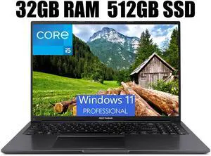 ASUS Vivobook 16 Laptop, 16" WUXGA (1920 x 1200) 16:10 Display, Intel Core i5-13500H 12 cores Processor, Intel UHD Graphics, Wi-Fi 5 + Bluetooth 4.1, 32GB DDR4  512GB PCIe SSD, Windows 11 Pro