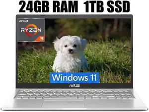 ASUS VivoBook 15 Laptop, 15.6" FHD (1920 x 1080) Display, AMD Dual-core Ryzen 3 3250U Processor, AMD Radeon Graphics, Wi-Fi 5 + Bluetooth 5.1, 24GB DDR4  1TB PCIe SSD, Windows 11