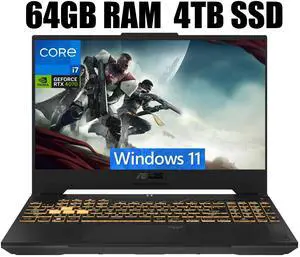 ASUS TUF 15 Gaming Laptop, 15.6" FHD 144Hz Display, Intel Core i7-13620H 10 Cores Processor, NVIDIA GeForce RTX 4070 8 GB GDDR6, RGB Backlit Keyboard, Wi-Fi 6, 64GB DDR5  4TB PCIe SSD, Windows 11