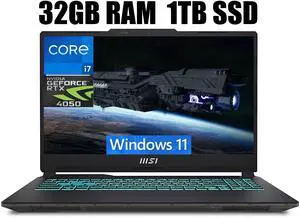 MSI Cyborg 15 Gaming Laptop, 15.6" FHD 144Hz Display, Intel Core i7-13620H 10 Cores Processor, NVIDIA GeForce RTX 4050 6GB GDDR6, Backlit KB, Wi-Fi 6, 32GB DDR5  1TB PCIe SSD, Windows 11