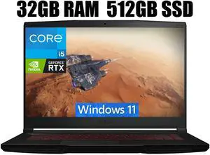MSI Thin GF63 15 Gaming Laptop, 15.6" FHD 144Hz Display, Intel Core i5-12450H 10 cores Up to 4.7 GHz Processor, GeForce RTX 2050 4 GB, Cooler Boost 5, 32GB DDR4  512GB PCIe SSD, Windows 11