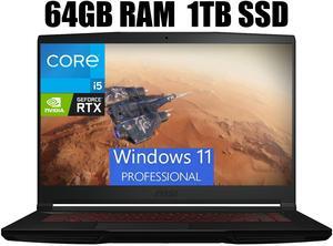 MSI Thin GF63 15 Gaming Laptop, 15.6" FHD 144Hz Display, Intel Core i5-12450H 10 cores Up to 4.7 GHz Processor, GeForce RTX 2050 4 GB, Cooler Boost 5, 64GB DDR4  1TB PCIe SSD, Windows 11 Pro