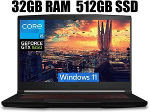 MSI GF63 Thin 15 Gaming Laptop, 15.6" FHD Display, Intel Core i5-11400H 6 core Processor, NVIDIA GeForce GTX 1650 4GB, Backlit Keyboard, Bluetooth 5.1, 32GB DDR4 512GB PCIe SSD, Windows 11 MSI GF63 Thin 15 Gaming Laptop, 15.6" FHD Display, Intel Core i5-11400H 6 core Processor, NVIDIA GeForce GTX 1650 4GB, Backlit Keyboard, Bluetooth 5.1, 32GB DDR4 512GB PCIe SSD, Windows 11