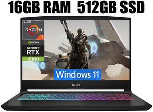 MSI Katana A15 AI Gaming Laptop, 15.6" FHD 144Hz Display, AMD Ryzen 7 8845HS Octa-core Processor, NVIDIA GeForce RTX 4060 8GB Graphic, RGB Backlit, 16GB DDR5  512GB PCIe SSD, Windows 11
