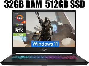MSI Katana A15 AI Gaming Laptop, 15.6" FHD 144Hz Display, AMD Ryzen 7 8845HS Octa-core Processor, NVIDIA GeForce RTX 4060 8GB Graphic, RGB Backlit, 32GB DDR5  512GB PCIe SSD, Windows 11