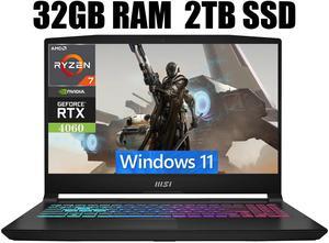MSI Katana A15 AI Gaming Laptop, 15.6" FHD 144Hz Display, AMD Ryzen 7 8845HS Octa-core Processor, NVIDIA GeForce RTX 4060 8GB Graphic, RGB Backlit, 32GB DDR5  2TB PCIe SSD, Windows 11