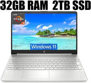 HP 15 Laptop, 15.6" HD Display, AMD Ryzen 3 5300U 4 Cores Processor, AMD Radeon Graphics, Webcam, HDMI, Wi-Fi, 32GB DDR4  2TB PCIe SSD, Windows 11