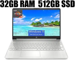 HP 15 Laptop, 15.6" HD Display, AMD Ryzen 3 5300U 4 Cores Processor, AMD Radeon Graphics, Webcam, HDMI, Wi-Fi, 32GB DDR4  512GB PCIe SSD, Windows 11 Pro