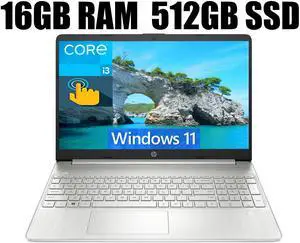 HP 15 Laptop, 15.6" HD Touchscreen, Intel Core i3-1115G4 2 Cores Processor, Intel UHD Graphics, WiFi, Bluetooth, Numeric Keypad, 16GB DDR4  512GB PCIe SSD, Windows 11
