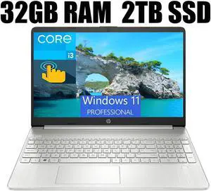 HP 15 Laptop, 15.6" HD Touchscreen, Intel Core i3-1115G4 2 Cores Processor, Intel UHD Graphics, WiFi, Bluetooth, Numeric Keypad, 32GB DDR4  2TB PCIe SSD, Windows 11 Pro