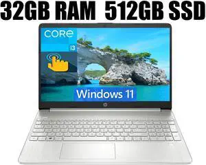 HP 15 Laptop, 15.6" HD Touchscreen, Intel Core i3-1115G4 2 Cores Processor, Intel UHD Graphics, WiFi, Bluetooth, Numeric Keypad, 32GB DDR4  512GB PCIe SSD, Windows 11