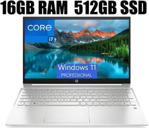 HP Pavilion 15 Laptop, 15.6" FHD (1920 x 1080) Display, Intel Core i7-1165G7 4 cores Processor, Iris Xe Graphics, Audio by B&O, WFi 6, HDMI, 16GB DDR4  512GB PCIe SSD, Windows 11 Pro